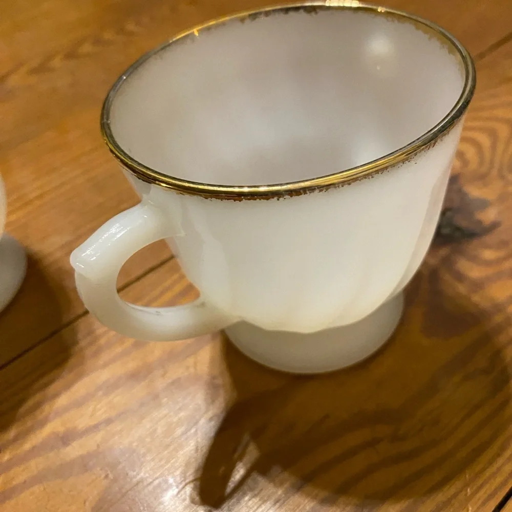Fire King White and Gold Coffee Cups